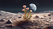 Flowers Growing In Space On The Moon - Generated AI