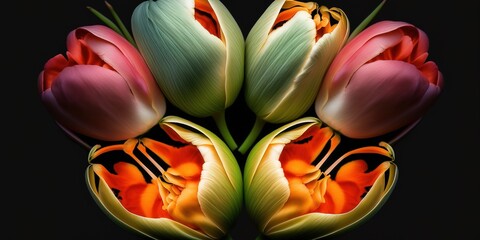 Wall Mural - A heart made of four tulips Generative AI