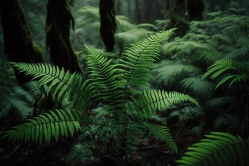 Canvas Print - Ferns in a humid rainforest Generative AI