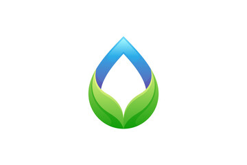 Wall Mural - Water drop and leaf for nature  logo