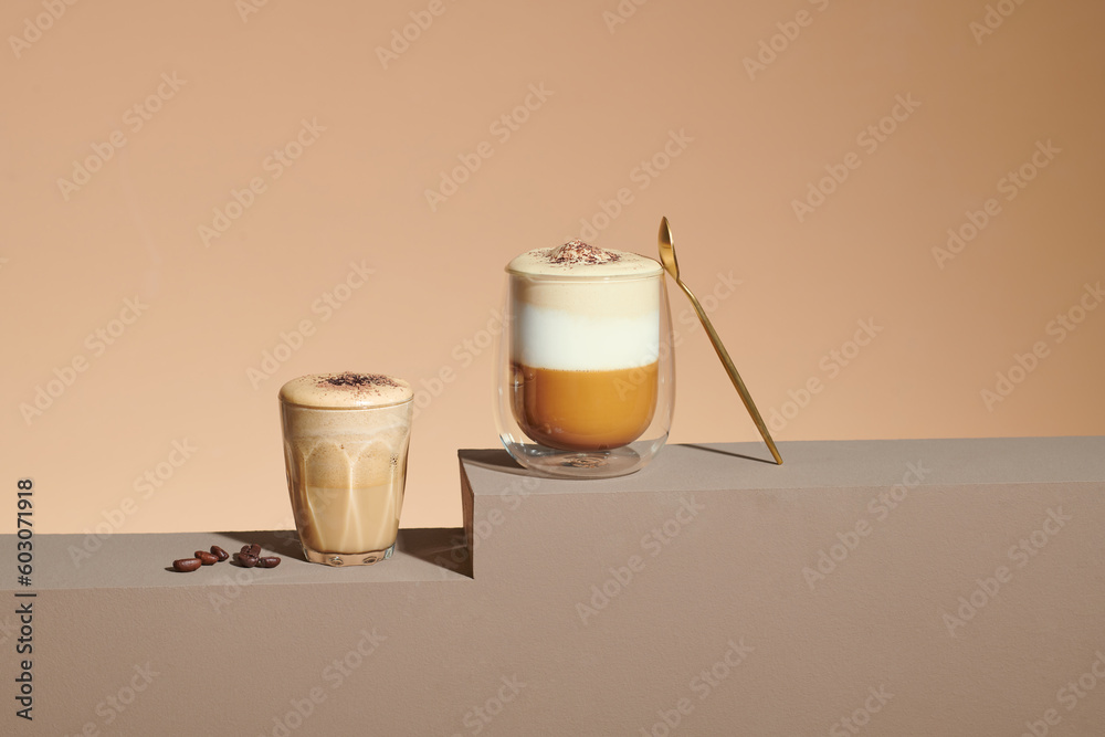 Trendy drink, dalgona coffee. Whipped instant coffee drink