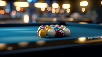 Close Up shot ball on a pool table. Generative AI