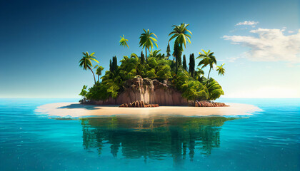 Wall Mural - Tropical island with palm trees in the sea. Ai generated image