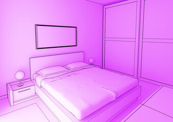 hi res rendering of bedroom cartoon style
