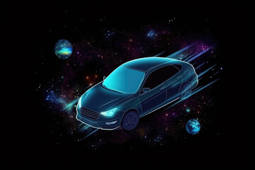 Wall Mural - futuristic digital car in cyberspace background. vehicle in space for futuristic travel. created wit