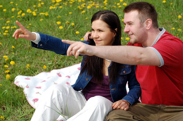 Wall Mural - happy couple on green meadow