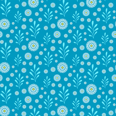 Wall Mural - Seamless pattern of hand drawn of wild doodle flowers on isolated background. Design for mother’s day, Easter, springtime and summertime celebration, scrapbooking, textile, home decor, paper craft.