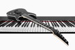 black guitar and piano on white background