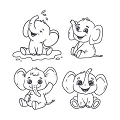 Wall Mural - set of cute cartoon baby elephant isolated on white background. illustration for design of coloring 