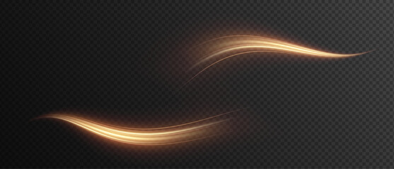 Wall Mural - golden curved light line, rope, tape. smooth festive gold line png with light effects. element for y