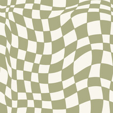 Groovy Hippie 70s Seamless Pattern. Checkerboard, Chessboard, Mesh, Waves Pattern. Vector Illustration In Retro Trippy 60s, 70s Style. Y2k Aesthetic.