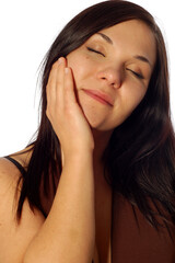 Poster - attractive brunette woman on white background