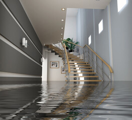 Wall Mural - modern interior with stair under the water(3D)