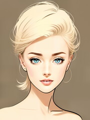 Wall Mural - Portrait of a young blonde beautiful woman.Digital creative designer art painted drawing.AI generative illustration