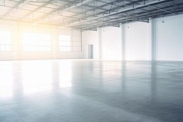 Poster - an empty warehouse with natural light shining through the windows Generative AI