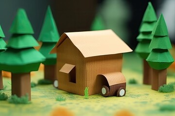Poster - paper house surrounded by a forest of trees Generative AI