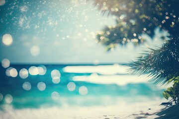 Canvas Print - serene beach with a lone pine tree in the foreground. Generative AI