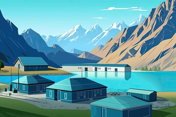 Wall Mural - serene lake nestled amidst majestic mountains Generative AI