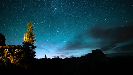 Wall Mural - Yosemite National Park Milky Way Galaxy Night to Sunrise Above Glacier Point Half Dome Tilt Up Sierra Nevada Mountains California USA