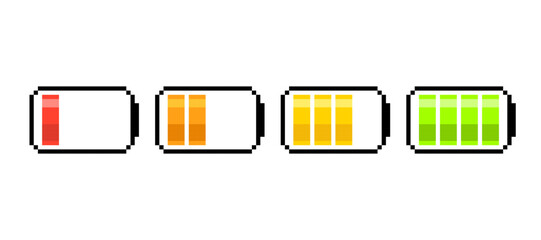 Fototapete - Pixel battery icon. Clipart image isolated on white background