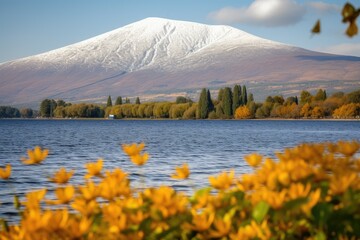 Poster - serene mountain lake with majestic peaks in the distance Generative AI