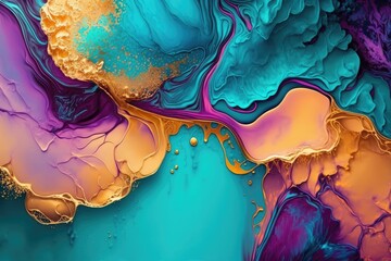 Wall Mural - Natural luxury abstract fluid art painting in alcohol ink technique. Marble alcohol ink drawing effect. Generative AI.