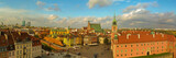 Fototapeta Miasto - WARSAW, POLAND - October 25 2022: Panoramic top view of the old town of Warsaw. Royal Castle, ancient townhouses and Sigismund's Column. Warsaw, Poland