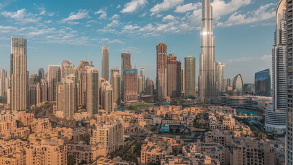 Wall Mural - Dubai Downtown morning timelapse with tallest skyscraper and other towers