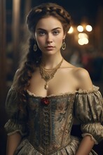 Beautiful Woman With Renaissance Dress. Generative AI