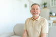 © Юлия Завалишина - Confident stylish middle aged senior man at home. Older mature 70s man smiling. Happy attractive senior beard grandfather looking camera close up face headshot portrait. Happy people