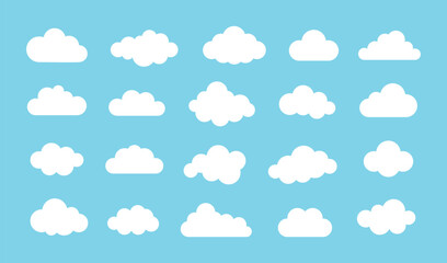 white abstract cloud illustration set. cute fluffy, bubbly clouds collection. white cloudy shape iso