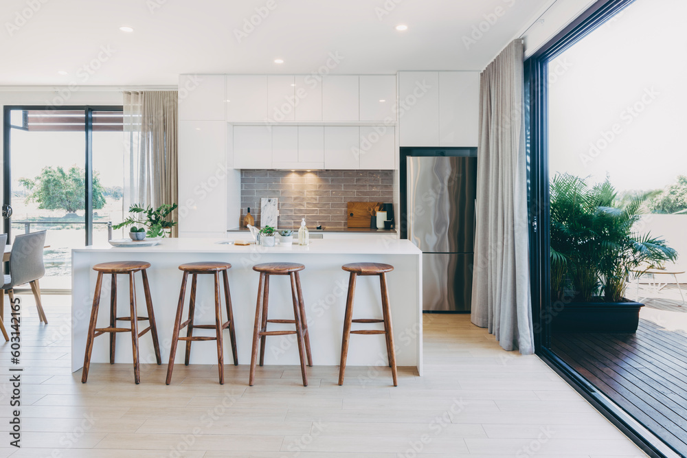Open plan kitchen in modern home Stock Photo | Adobe Stock