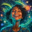 Smiling Young Woman Filled with Joy Psychedelic Portrait Illustration [Generative AI]