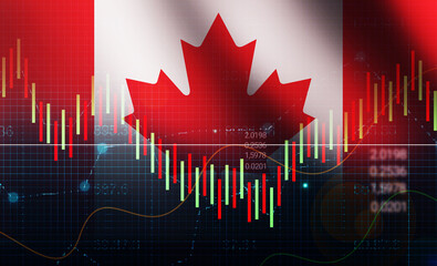 Poster - Stock market of Canada concept background with waving flag and trading charts backdrop