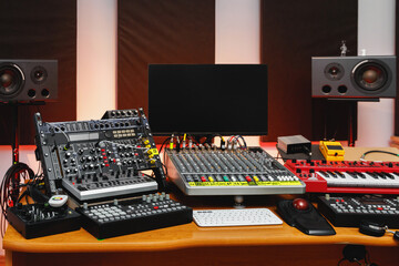 Wall Mural - Sound production equipment in production studio.