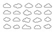 Abstract black outline cloud set. Cute fluffy, bubbly clouds collection. Simple line cloudy shapes. Flat vector decoration element.