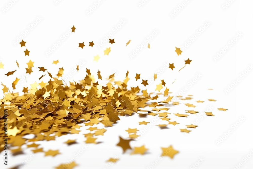 Star shaped golden glitter, confetti isolated on white background, ai ...