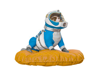 Wall Mural - bulldog astronaut is looking up on cushion