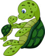 Cute mother and baby turtle cartoon