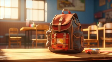 School bag on the students desk against the background. Generative AI