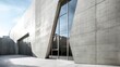 Concrete architectural façade of grey building exterior with glass window at day using generative AI