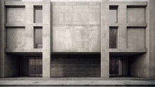 Concrete Architectural Of Grey Office Building Exterior At Day Using Generative AI