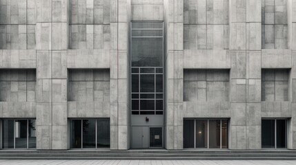 Wall Mural - Concrete architectural facade of grey brutalist architecture exterior at day using generative AI