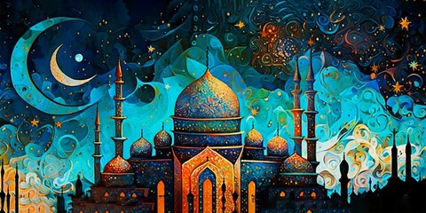 Abstract islamic background with digital painting style made with generative AI, AI generated