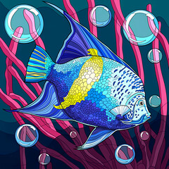Wall Mural - Illustration of a tropical fish underwater 