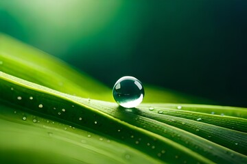 hyper-realistic macro shot of dewdrop on the leaf, which reflects the sprout, cinematic lighting, im