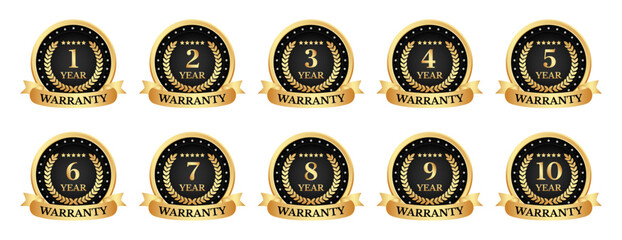 Gold icon warranty Set. Label, vector seal, warranty, badge