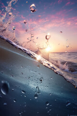 Wall Mural - Sea wave in a section in the rays of the rising sun. AI generation