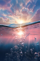 Wall Mural - An ocean wave in a section in the rays of a pink dawn. AI generation