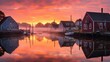 New England fishing village at sunrise. Generative AI